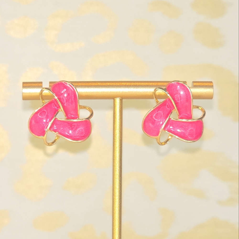 Pink Enamel and Gold Plated Fashion Stud Earrings - Picture 3 of 5